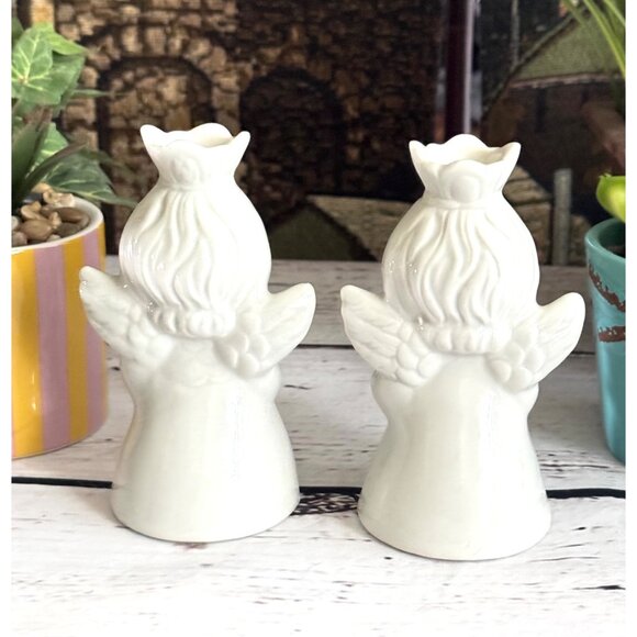 Vintage Dresden Ceramic Angel Candle Holders With Floral Design - Picture 2 of 9
